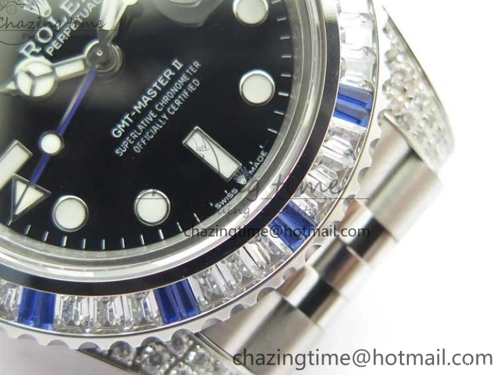 GMT-Master Blue 904L V3 Diamonds Jubilee Dial GMF Bracelet SA3285 II Steel On CHS White Bezel Black Edition Best 0330